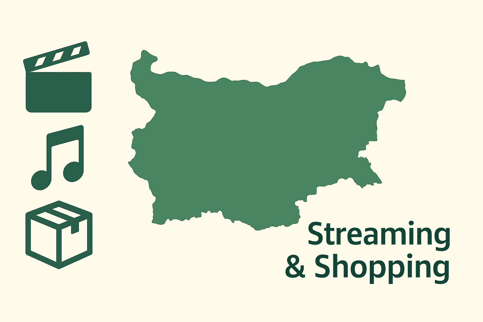 Streaming and shopping icons beside a map outline of Hungary, representing Hungarian online streaming services and shopping options.